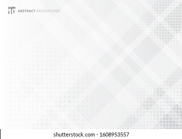 Abstract Geometric Diagonal White And Gray With Halftone Overlay Background. Technology Digital Concept. Vector Illustration