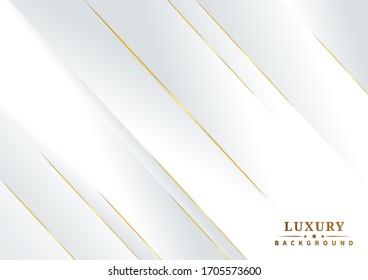 Abstract geometric diagonal white and gray background. Luxury concept design with golden line. Vector illustration 