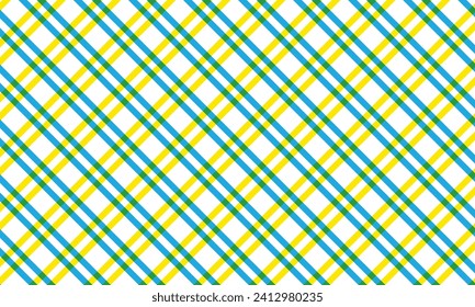 abstract geometric diagonal yellow blue double line plaid pattern.
