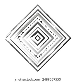 Abstract geometric diamond. Black ink lines. Concentric square pattern. Vector illustration.