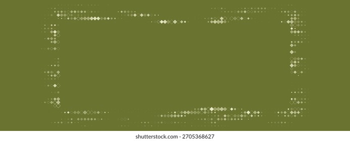 Abstract Geometric Diamond Frame on Olive Green Background with Modern Digital Pixel Pattern Border