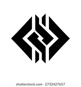 Abstract geometric diamond logo, sharp angular symbol, interlocking lines, modern tech or security emblem, minimalist vector icon, isolated black and white.