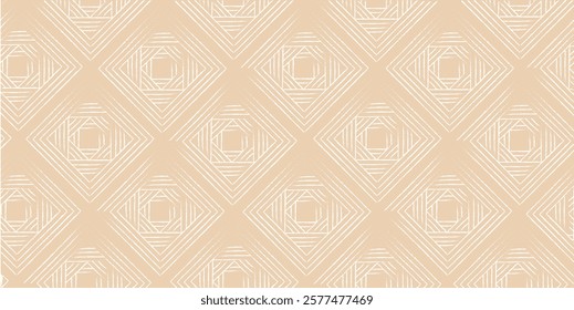 Abstract geometric diamond pattern with white lines on a beige background. Artistic and creative design element for decoration and textiles. Vector illustration