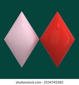 Abstract geometric diamond shape on green background. Red and white rhomb. Winter design elements for pattern, card, new year template, flayer. Vector illustration minimalist style