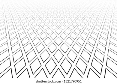 Abstract geometric diamonds pattern. Diminishing perspective. White textured background. Vector art.