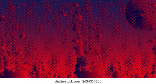 Abstract geometric digital art with red and purple gradient, featuring 3D cubes and pixelated texture in a futuristic style.