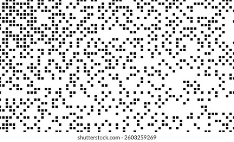 Abstract geometric digital pixel shape elements pattern. Simple black halftone texture consists of dispersed square dots isolated on white background. Vector illustration