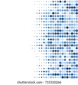 Abstract Geometric Digital white blue background with halftone effect. Mesh of random circles. Different size dots.