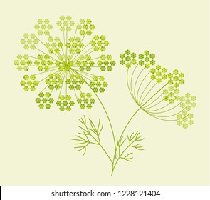 Abstract geometric dill or fennel design element. Natural green shades laconic motif for traditional folk cousin projects. 