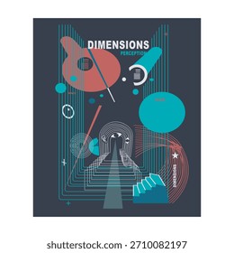 Elemento geométrico Abstractas de la forma del cartel del arte contemporáneo de la Ilustración vectorial del Diseño gráfico de la percepción de las dimensiones aislado en la composición oscura de la línea del fondo