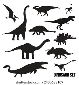 Abstract geometric dinosaur set silhouette isolated on white background	