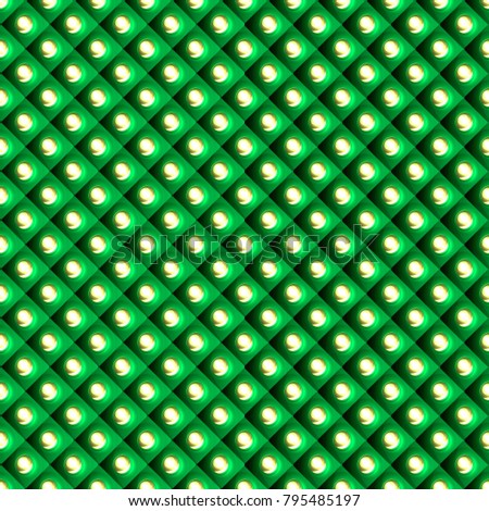 
abstract geometric disco background with polish rhombs and sparkle yellow buttons; cristal lightning 
warm seamless pattern with orange circles and green squares; repeat precious stones and lamps