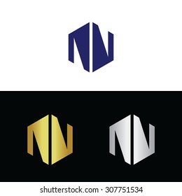 Abstract and geometric divided letter N forming polygon 