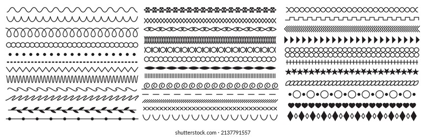 Abstract geometric dividers and line border ornaments designs. Decorative horizontal separate vintage fashion elements, waves, dots, stars, patterns and shapes vector set