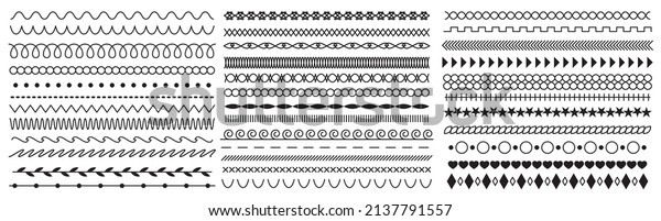 Abstract geometric\
dividers and line border ornaments designs. Decorative horizontal\
separate vintage fashion elements, waves, dots, stars, patterns and\
shapes vector set
