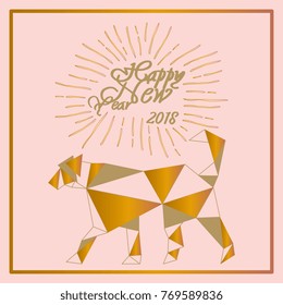 Abstract geometric dog. "Happy new year" vector poster