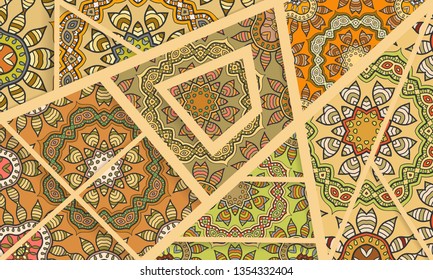 Abstract geometric doodle background. Patchwork quilt pattern. Colorful decorative collage  Trendy lines and shapes with 3D effect. Vector illustration