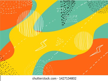 abstract geometric doodle background with retro handdrawn cartoon style