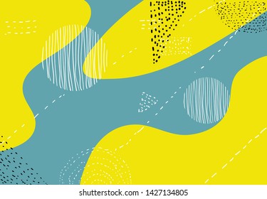 abstract geometric doodle background with retro handdrawn cartoon style