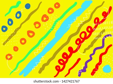 abstract geometric doodle background with retro handdrawn cartoon style