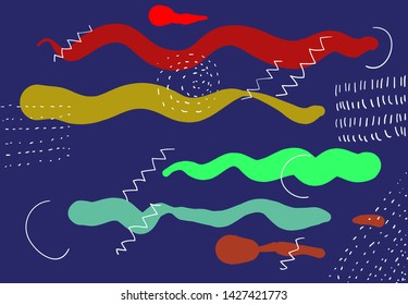 abstract geometric doodle background with retro handdrawn cartoon style