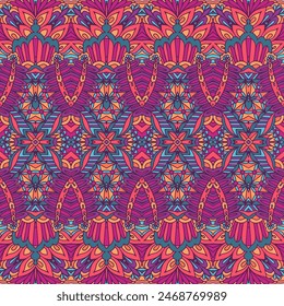 Abstract geometric doodle flower seamless pattern ornamental. Tribal vintage abstract geometric ethnic colorful mandala abstract flowers art textile design