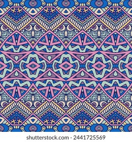 Abstrakte geometrische Doodle-Linien nahtlose aztekische Muster ornamental. Nettes Vintage abstrakt geometrisch ethnisch nahtloses Muster Mosaik ornamental