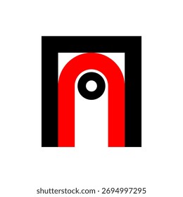 Abstract geometric door, black and red vector illustration.