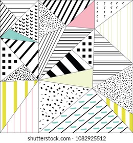 Abstract Geometric Doted Linear Triangle, Stylish Tiles with different ornament, Retro illustration. Simple background 