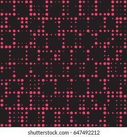 Abstract geometric dots background. Minimal geometric seamless pattern for dot work retro style. Black and pink elegant template for cover, banner, card, poster. Vector illustration.