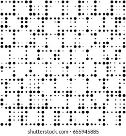 Abstract geometric dots background. Minimal geometric seamless pattern for dot work retro style. Black and white elegant template for cover, banner, card, poster. Vector illustration.