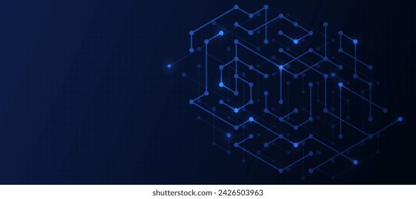 Abstract geometric dots connection on dark blue background.