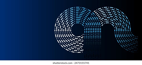 Abstract geometric dotted lines pattern on dark blue background. Elegant shiny white and blue rounded dotted lines pattern. Modern futuristic graphic. banner, brochure, website, presentation