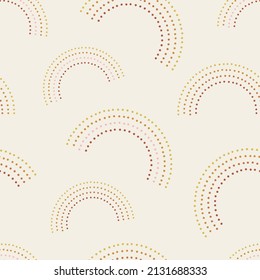 Abstract geometric dotted rainbow vector seamless pattern. Boho childish celestial arch background. Scandinavian decorative gender-neutral surface design for nursery and baby textile.