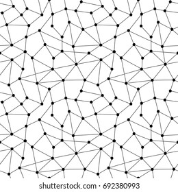 Abstract geometric dotted seamless pattern. Vector black dots and lines on white background