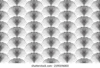 Abstract geometric dotted swirl fan seamless pattern. Artistic polka dot ornamental stylish background. Abstract tile swirl motion dots monochrome texture
