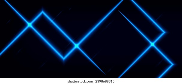 Abstrakte geometrische, dynamische blaue Neonlinien formen die Komposition auf dunklem Hintergrund.