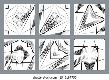 Abstract geometric dynamic pattern, halftone lines black and white background, vector modern design texture.
