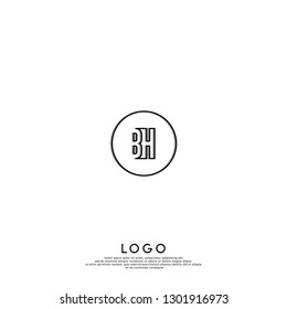 abstract geometric elegant circle lines BH logo letters design concept in shadow shape