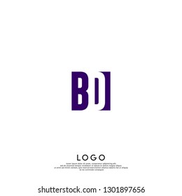 abstract geometric elegant rectangular blue square BD logo letters design concept in shadow shape