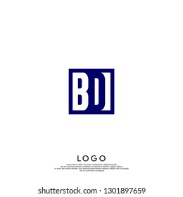 abstract geometric elegant rectangular blue square BD logo letters design concept in shadow shape