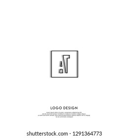 abstract geometric elegant rectangular square AT logo letters design concept