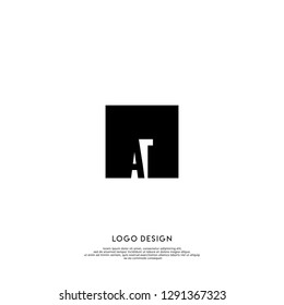 abstract geometric elegant rectangular square AT logo letters design concept