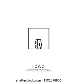 abstract geometric elegant rectangular square BA logo letters in the shadow design concept