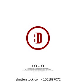 abstract geometric elegant red circle lines BD logo letters design concept in shadow shape