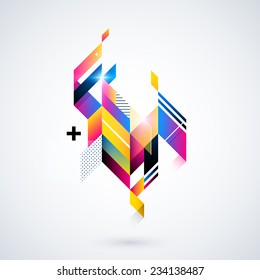 Abstract geometric element with colorful gradients and glowing lights. Corporate futuristic design, useful for presentations, advertising and web layouts. EPS10 vector illustration.