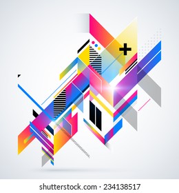 Abstract geometric element with colorful gradients and glowing lights. Corporate futuristic design, useful for presentations, advertising and web layouts. EPS10 vector illustration.
