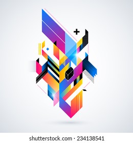 Abstract geometric element with colorful gradients and glowing lights. Corporate futuristic design, useful for presentations, advertising and web layouts. EPS10 vector illustration.