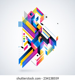 Abstract geometric element with colorful gradients and glowing lights. Corporate futuristic design, useful for presentations, advertising and web layouts. EPS10 vector illustration.