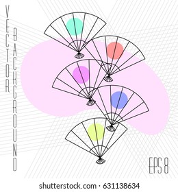Abstract geometric element and fans. Suprematism modern illustration, avant-garde. Contemporary art. Style vintage Japanese advertising graphics. Print for poster, card, banner. Vector EPS 8